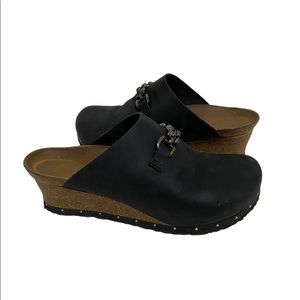 PAPILLIO | clogs wedge cork heels black chain 39/8